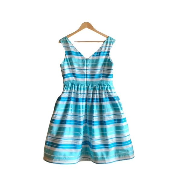 Lilly Pulitzer Kiera Fit & Flare Dress 12 Blue Aqua Stripe Print - Picture 8 of 16